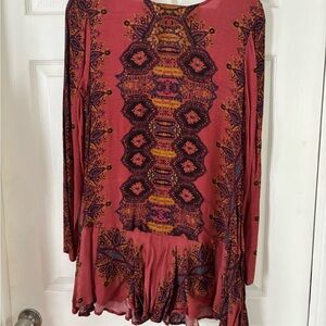 Bohemian Long Sleeve Dress in Pink and Orange